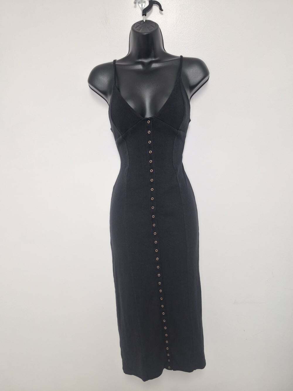 Intimately Free People Make It Snappy Black Ribbed Bodycon Dress sz XS